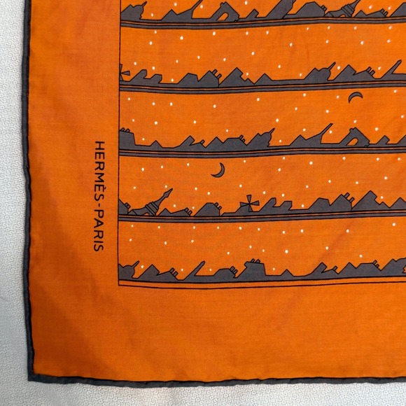 Hermès Other - Hermes Scarf Men OS Orange Excellent Silk Paris Skyline Print